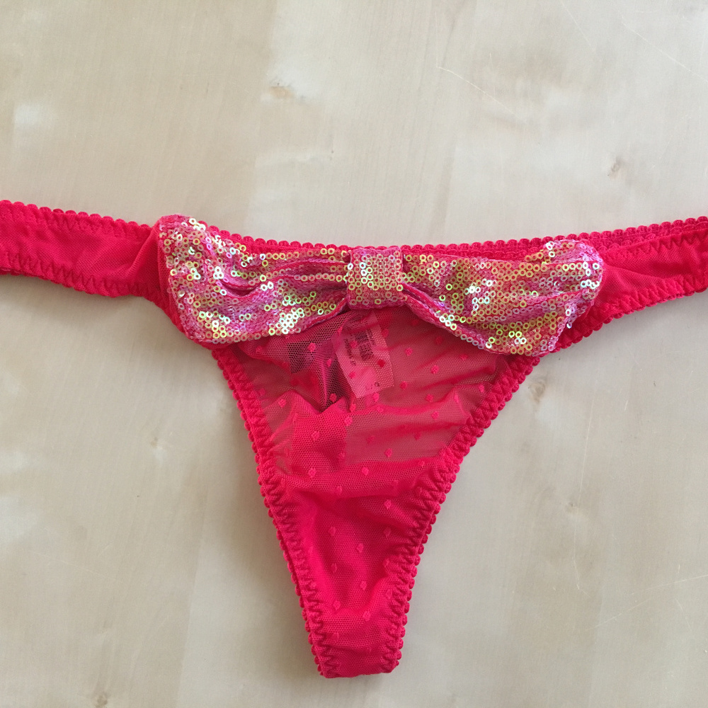 RARE Victoria's Secret Red Bling Lace Thong Panty